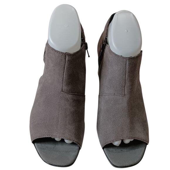 Munro Suede Open Toe Heels Sandals Comfort Shoes 9.5 Gray Zip Block Heel Travel - Picture 5 of 10